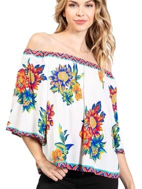 Boston Proper Off Shoulder Top Oversized Flare Drop Sleeves Ultra Relaxed Fit SM
